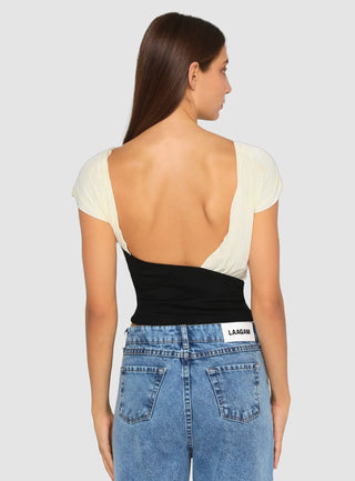  Laagam Gemini Ecru Draped Top