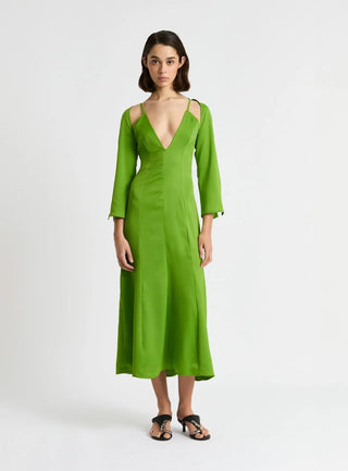 Laagam Kimberly Green Satin Midi Dress