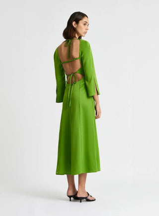  Laagam Kimberly Green Satin Midi Dress