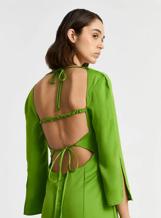  Laagam Kimberly Green Satin Midi Dress