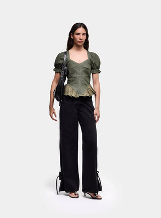  Laagam Regina Khaki Puff Sleeve Blouse