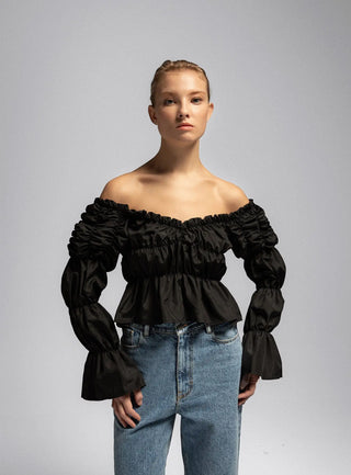  Laagam Sadie Black Ruched Blouse