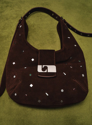  Laagam Vixen Brown Suede Studs Bag