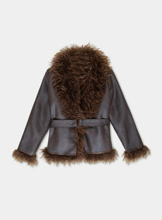  Laagam Zoya Brown Shearling Short Coat