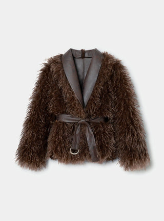  Laagam Zoya Brown Shearling Short Coat