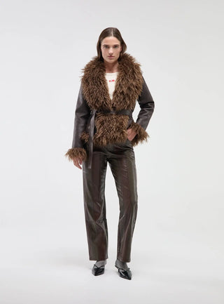  Laagam Zoya Brown Shearling Short Coat