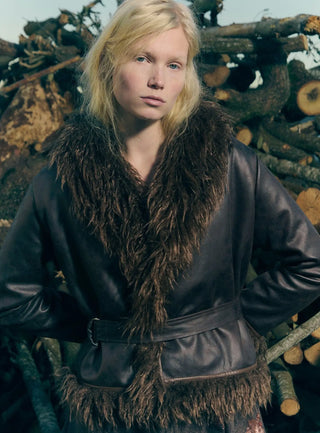  Laagam Zoya Brown Shearling Short Coat