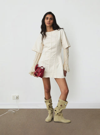  Laagam Rosette Ecru Short Dress