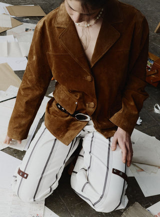  Laagam Maira Real Suede Brown Long Jacket