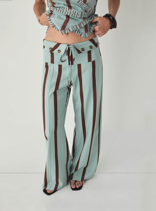 Laagam Tashi Turquoise Striped Flow Pants