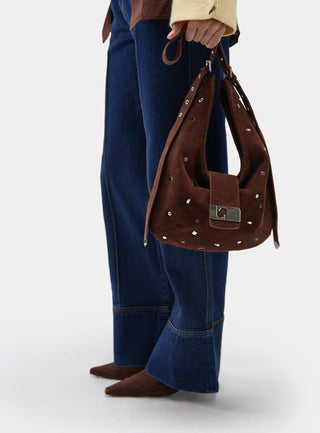  Laagam Vixen Brown Suede Studs Bag