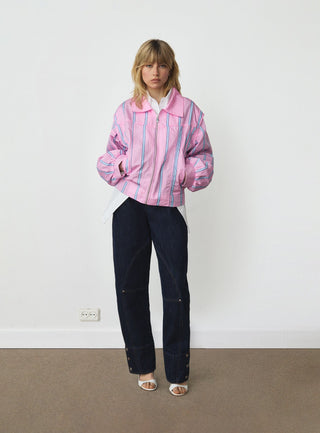  Laagam Watson Pink Striped Bomber Jacket