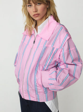  Laagam Watson Pink Striped Bomber Jacket