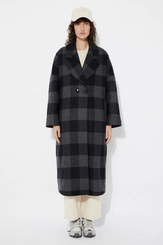 Coat - Rita Row Setut Checkered Navy Coat - Anavi