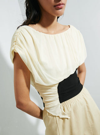 Laagam Gemini Ecru Draped Top - Anavi