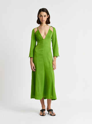 Laagam Kimberly Green Satin Midi Dress - Anavi