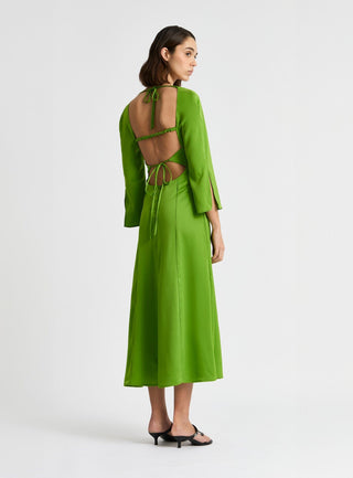 Laagam Kimberly Green Satin Midi Dress - Anavi