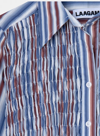 Laagam Liam Blue Striped Ruched Shirt - Anavi
