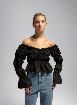 Laagam Sadie Black Ruched Blouse - Anavi