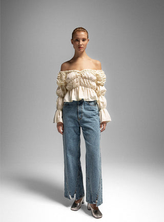 Laagam Sadie Ecru Ruched Blouse - Anavi