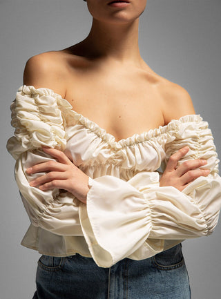 Laagam Sadie Ecru Ruched Blouse - Anavi