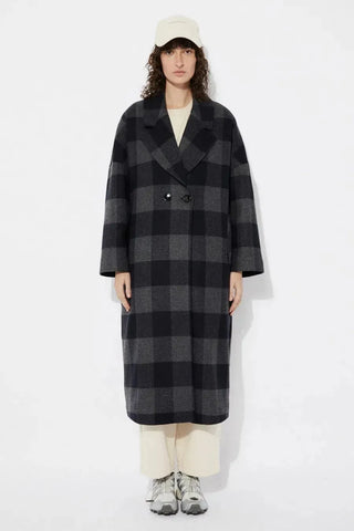 Rita Row Coat Setut Checkered Navy Coat - Anavi