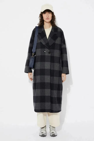 Rita Row Coat Setut Checkered Navy Coat - Anavi