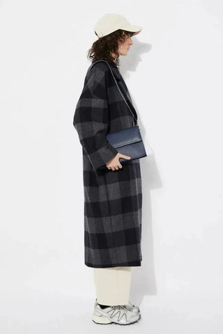 Rita Row Coat Setut Checkered Navy Coat - Anavi