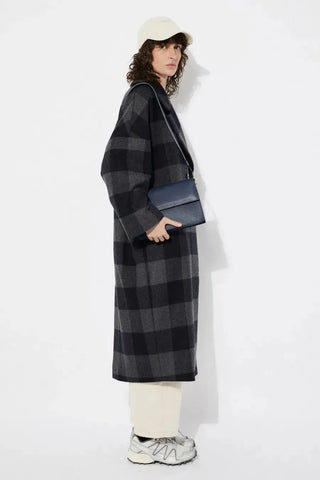 Rita Row Coat Setut Checkered Navy Coat - Anavi