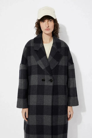 Rita Row Coat Setut Checkered Navy Coat - Anavi