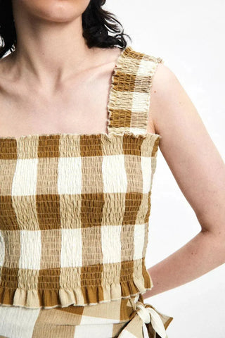 Rita Row Gea Brown Check Top - Anavi